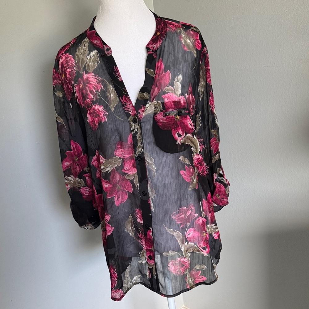 Kut from the Kloth Floral Sheer Women's Top - Black and Pink